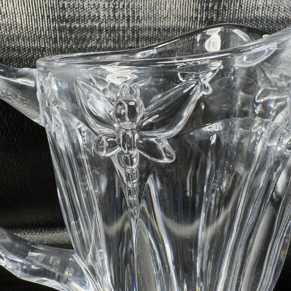 Vintage Clear Thick Heavy Glass Crystal Pitcher Jug Butterfly Dragonfly Pattern - Picture 5 of 14